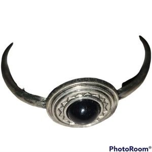 Southwestern Mexican Silver Tone Black Sun Cuff Bracelet